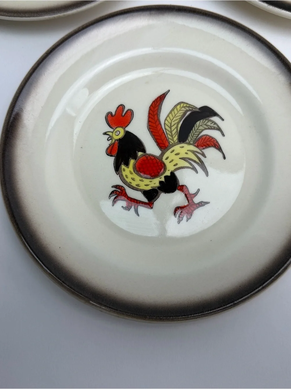 Vintage MCM Metlox Poppytrail Red Rooster 6” Salad Plates Set Of 5Made In USA